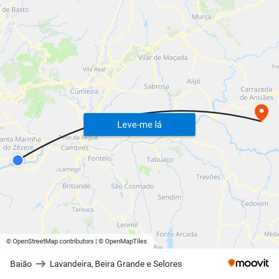Baião to Lavandeira, Beira Grande e Selores map