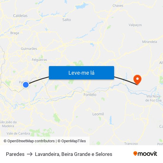 Paredes to Lavandeira, Beira Grande e Selores map