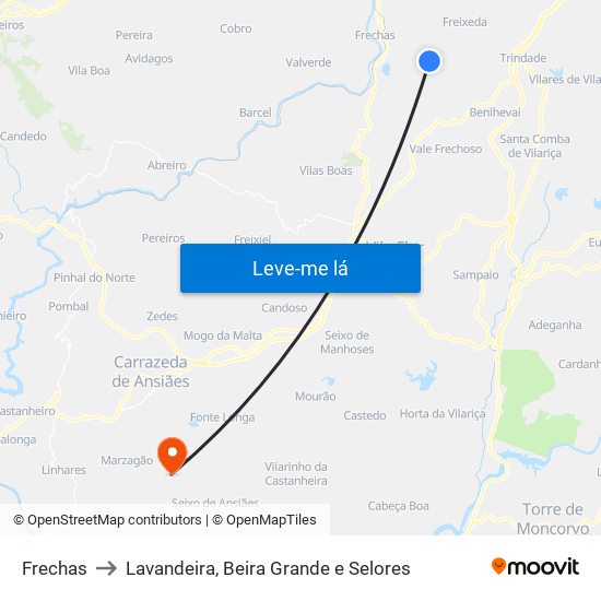 Frechas to Lavandeira, Beira Grande e Selores map