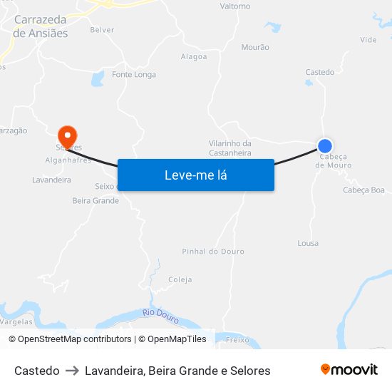 Castedo to Lavandeira, Beira Grande e Selores map