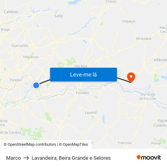 Marco to Lavandeira, Beira Grande e Selores map