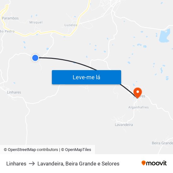 Linhares to Lavandeira, Beira Grande e Selores map