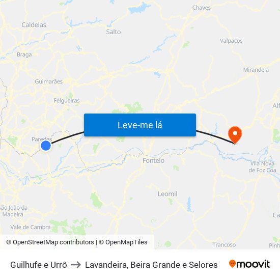 Guilhufe e Urrô to Lavandeira, Beira Grande e Selores map