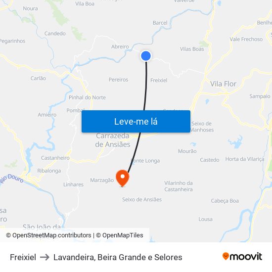 Freixiel to Lavandeira, Beira Grande e Selores map