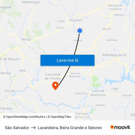 São Salvador to Lavandeira, Beira Grande e Selores map