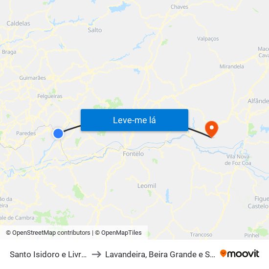 Santo Isidoro e Livração to Lavandeira, Beira Grande e Selores map