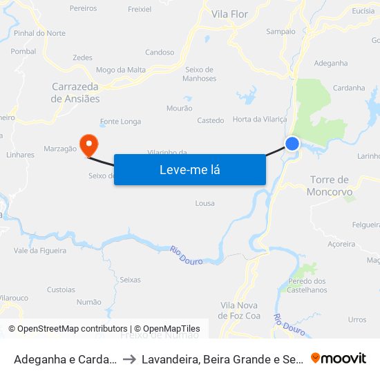 Adeganha e Cardanha to Lavandeira, Beira Grande e Selores map