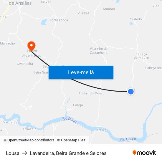 Lousa to Lavandeira, Beira Grande e Selores map