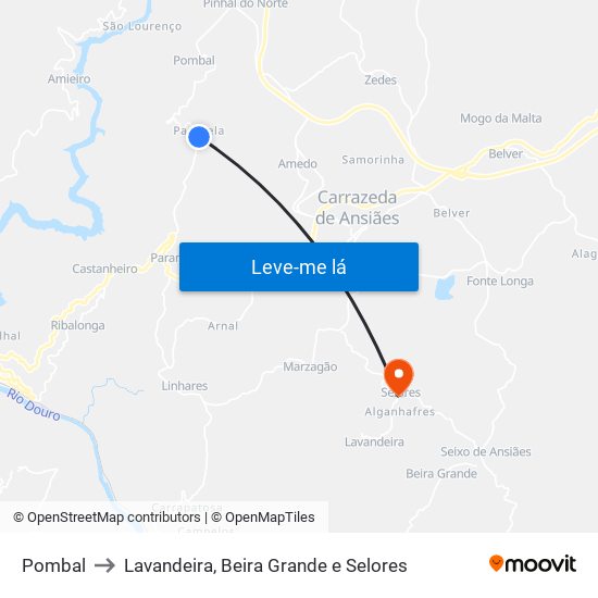 Pombal to Lavandeira, Beira Grande e Selores map