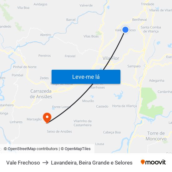 Vale Frechoso to Lavandeira, Beira Grande e Selores map