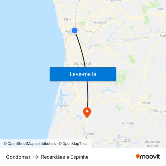 Gondomar to Recardães e Espinhel map