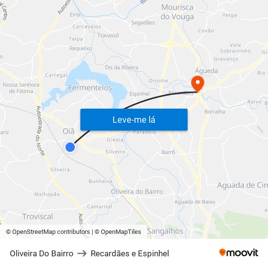 Oliveira Do Bairro to Recardães e Espinhel map