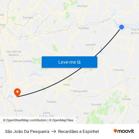 São João Da Pesqueira to Recardães e Espinhel map