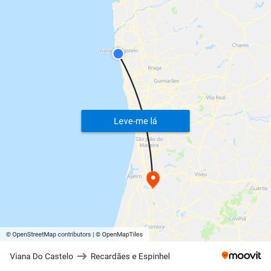 Viana Do Castelo to Recardães e Espinhel map