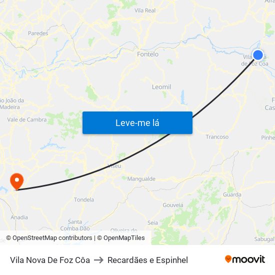 Vila Nova De Foz Côa to Recardães e Espinhel map