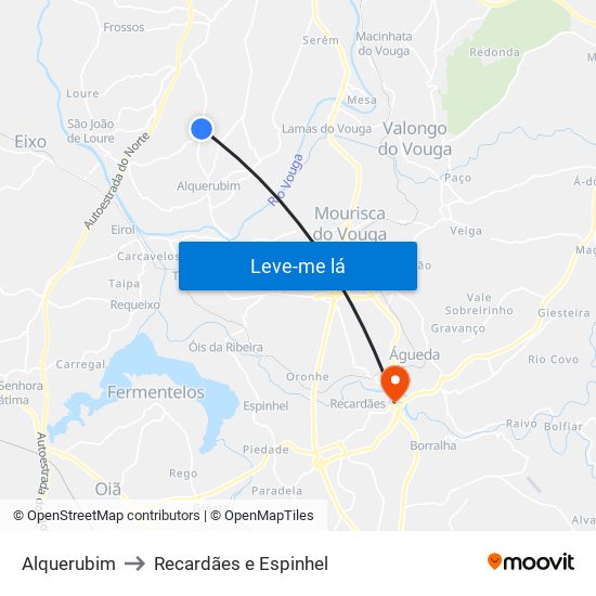 Alquerubim to Recardães e Espinhel map