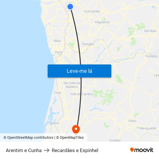 Arentim e Cunha to Recardães e Espinhel map