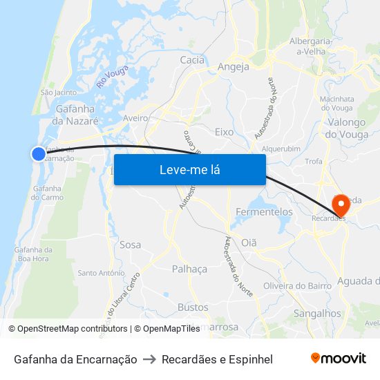 Gafanha da Encarnação to Recardães e Espinhel map