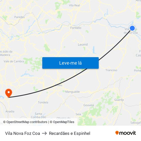 Vila Nova Foz Coa to Recardães e Espinhel map