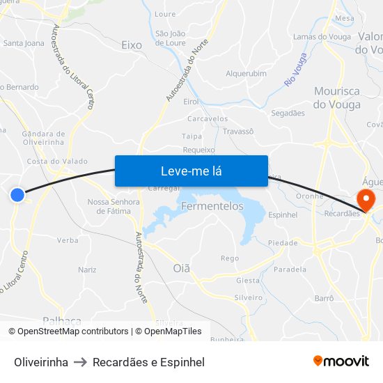 Oliveirinha to Recardães e Espinhel map