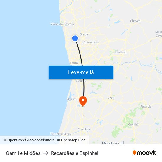 Gamil e Midões to Recardães e Espinhel map