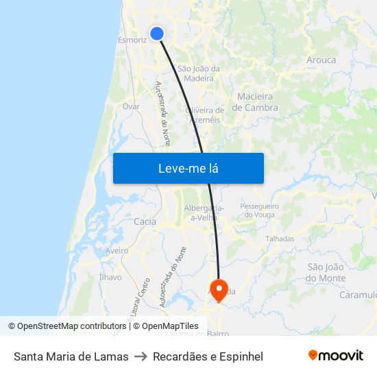 Santa Maria de Lamas to Recardães e Espinhel map