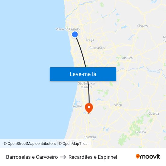 Barroselas e Carvoeiro to Recardães e Espinhel map