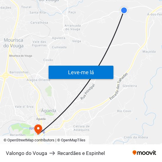 Valongo do Vouga to Recardães e Espinhel map
