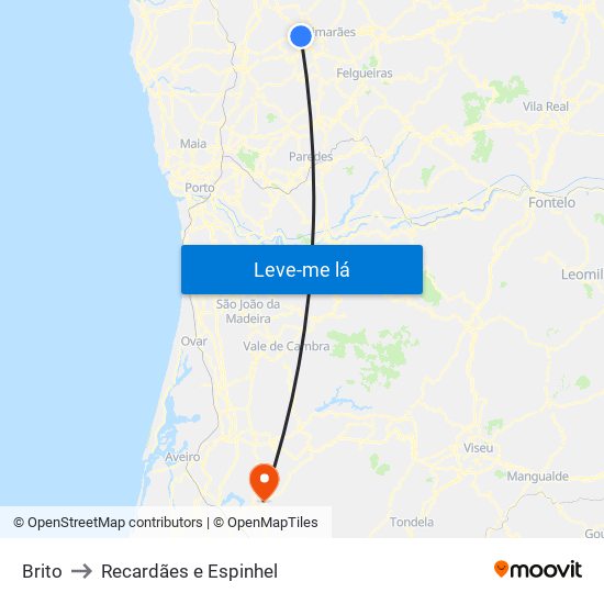 Brito to Recardães e Espinhel map