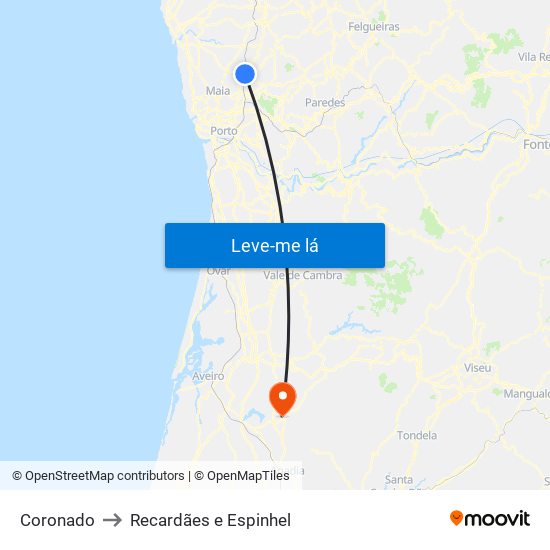 Coronado to Recardães e Espinhel map