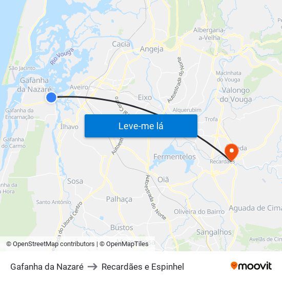 Gafanha da Nazaré to Recardães e Espinhel map