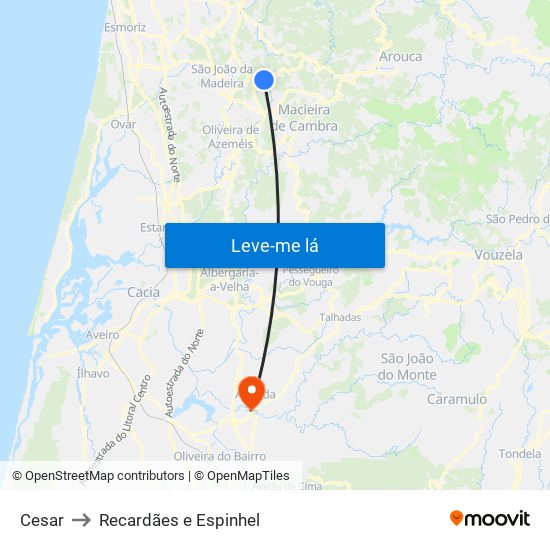 Cesar to Recardães e Espinhel map