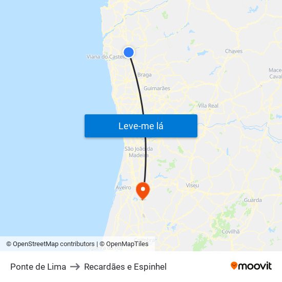 Ponte de Lima to Recardães e Espinhel map