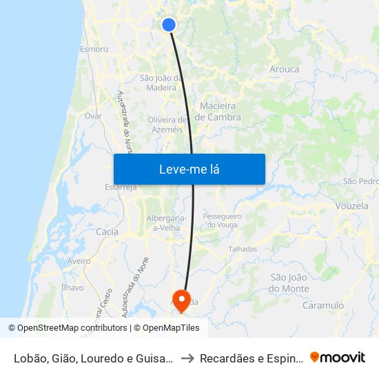 Lobão, Gião, Louredo e Guisande to Recardães e Espinhel map