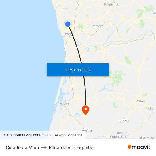 Cidade da Maia to Recardães e Espinhel map