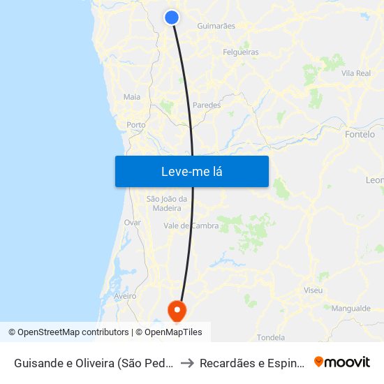 Guisande e Oliveira (São Pedro) to Recardães e Espinhel map