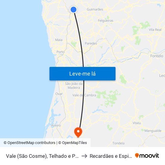 Vale (São Cosme), Telhado e Portela to Recardães e Espinhel map