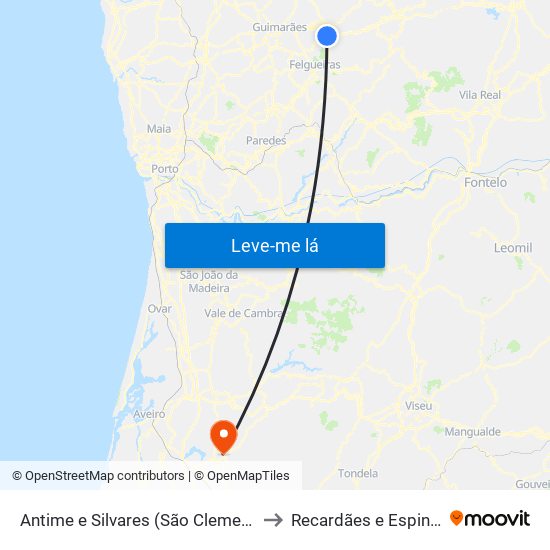 Antime e Silvares (São Clemente) to Recardães e Espinhel map