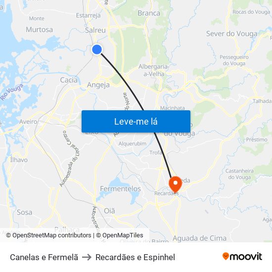 Canelas e Fermelã to Recardães e Espinhel map