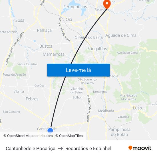 Cantanhede e Pocariça to Recardães e Espinhel map