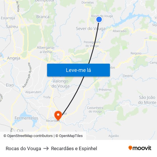 Rocas do Vouga to Recardães e Espinhel map