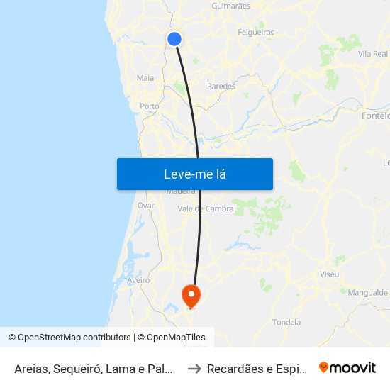 Areias, Sequeiró, Lama e Palmeira to Recardães e Espinhel map