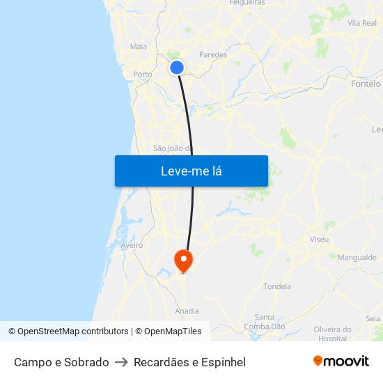 Campo e Sobrado to Recardães e Espinhel map