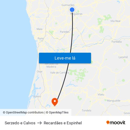 Serzedo e Calvos to Recardães e Espinhel map