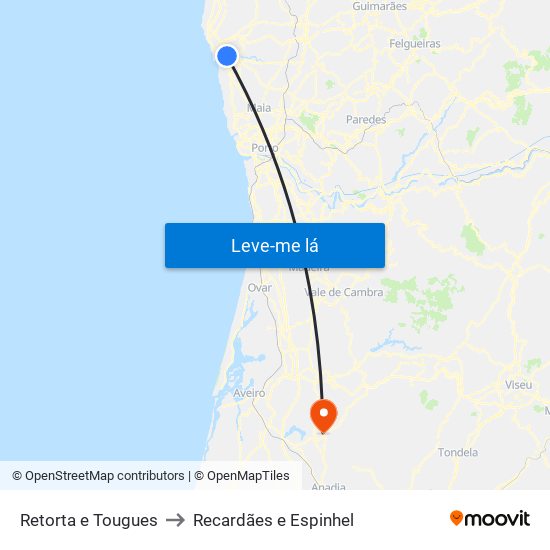 Retorta e Tougues to Recardães e Espinhel map