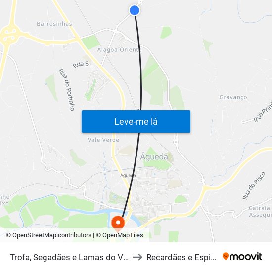 Trofa, Segadães e Lamas do Vouga to Recardães e Espinhel map