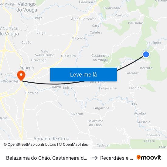 Belazaima do Chão, Castanheira do Vouga e Agadão to Recardães e Espinhel map