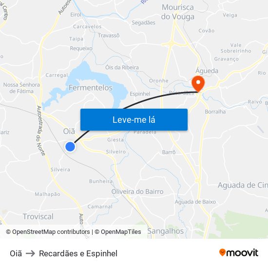 Oiã to Recardães e Espinhel map