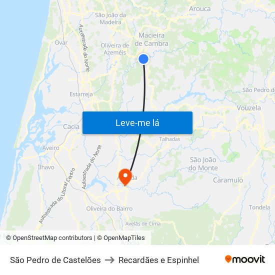 São Pedro de Castelões to Recardães e Espinhel map