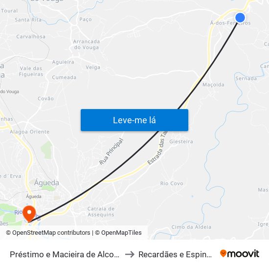 Préstimo e Macieira de Alcoba to Recardães e Espinhel map